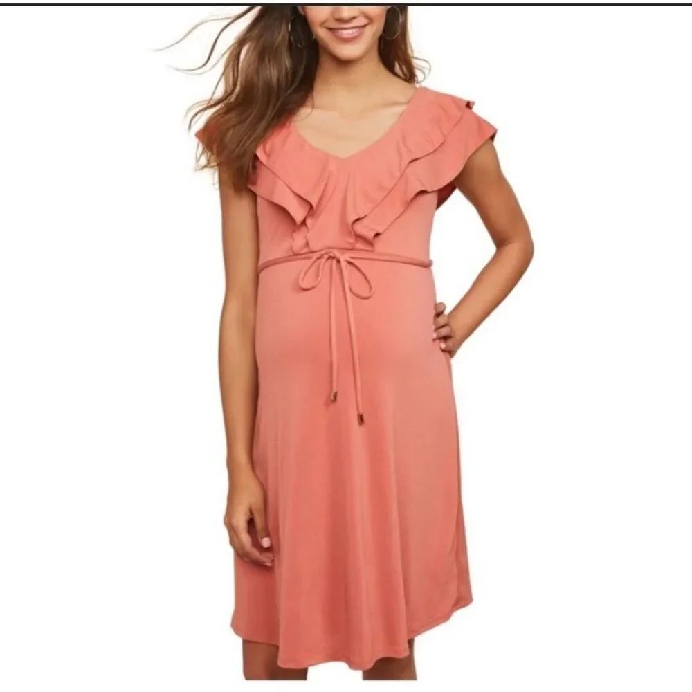 Jessica Simpson Maternity Ruffle Front Dress Small